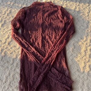 Free People Lace Long Sleeve Top in Burgundy